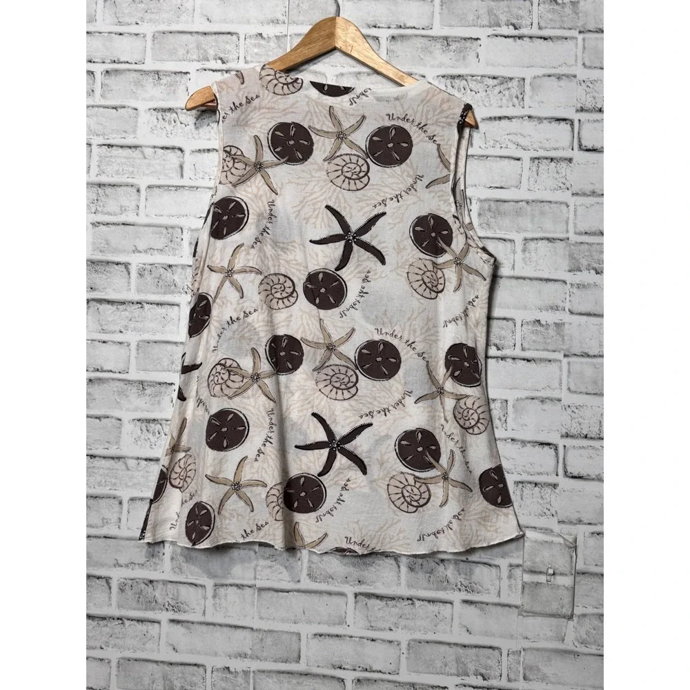 Lulu-B Under the Sea Print‎ Cotton Sleeveless Top Brown Tan Starfish Medium - Picture 5 of 10